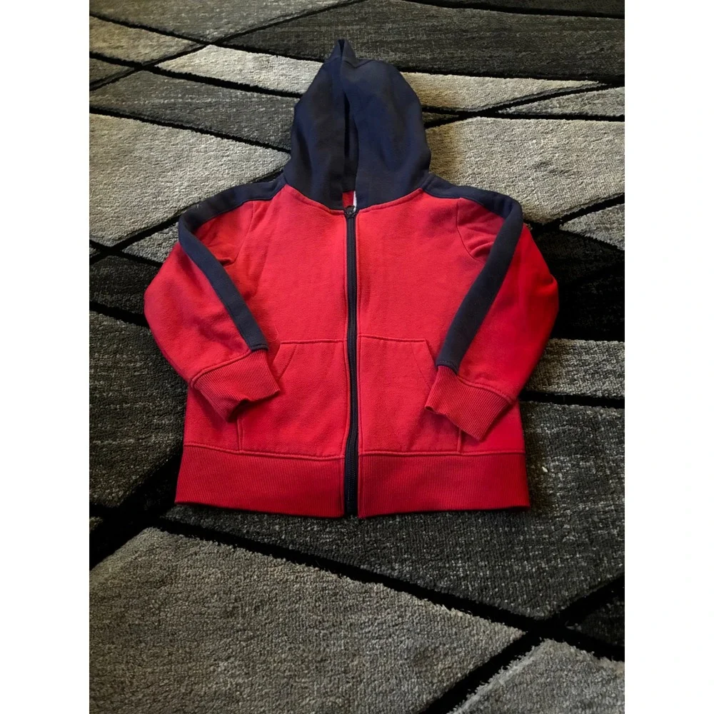 Carters Kid Boys Red Navy Blue Full Zip Fleece Hoodie Sweatshirt Size 5 5A